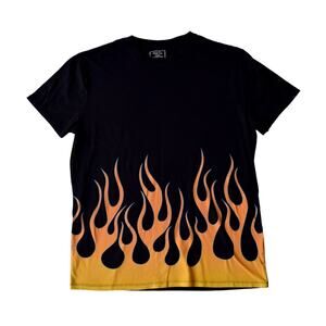 Rue21 Black T Shirt With Flaming Graphic Flames Size Medium - Streetwear Grunge